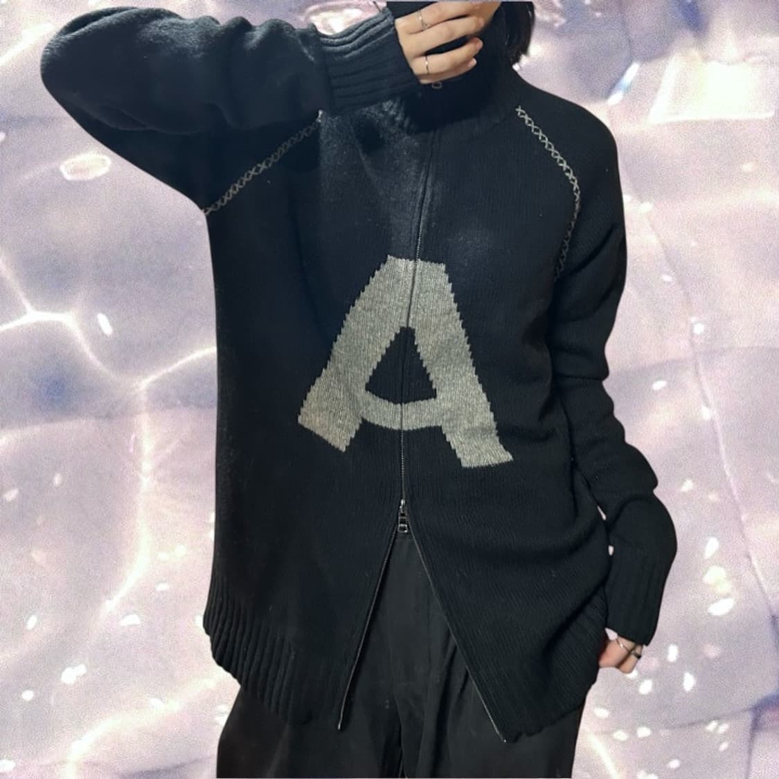 아르마니 알마니 익스체인지 빅로고 램스울 니트 집업 블랙 XL  상품이미지1