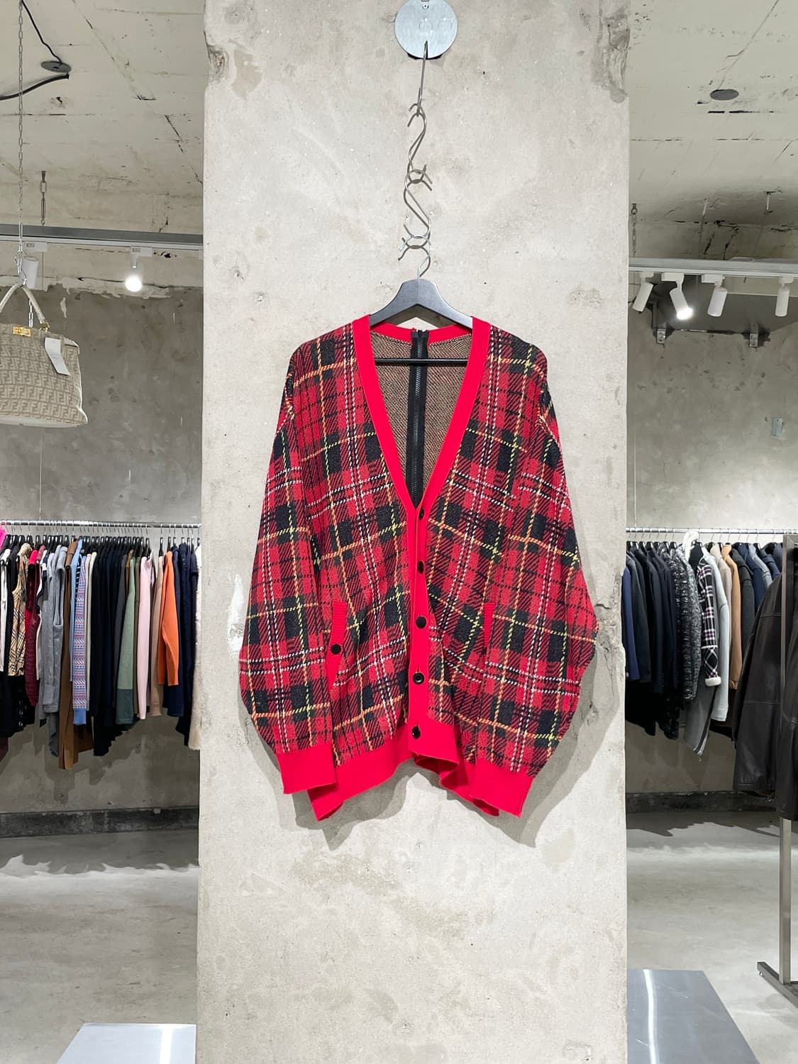 언더커버 레드 플레이드 체크 버튼 가디건 상품이미지1