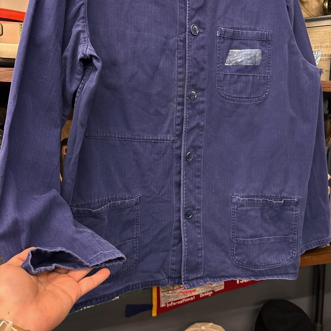 70~80s 오리지널 프렌치 워크 자켓 와이드 헤링본 트윌 N801 상품이미지4