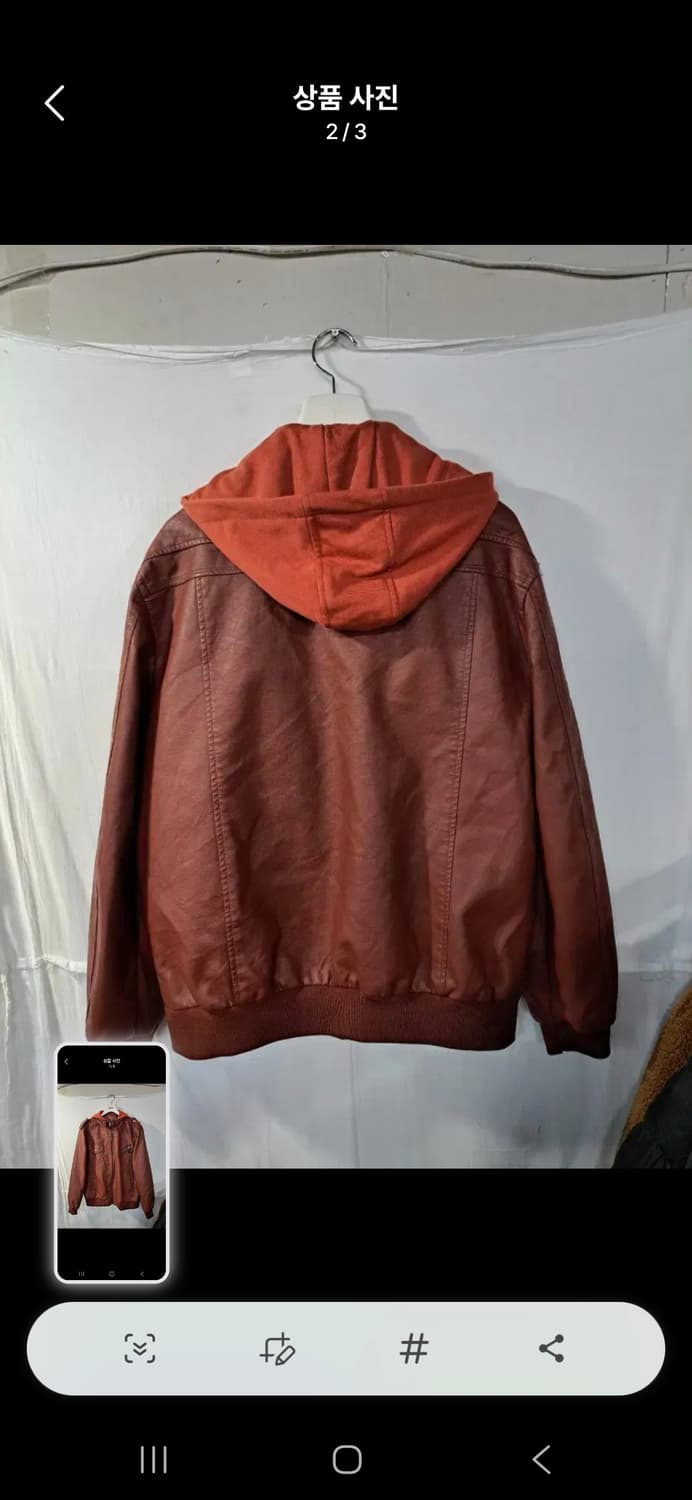 (마지막특가) 빈티지 후드 가죽 자켓 브라운 상품이미지2