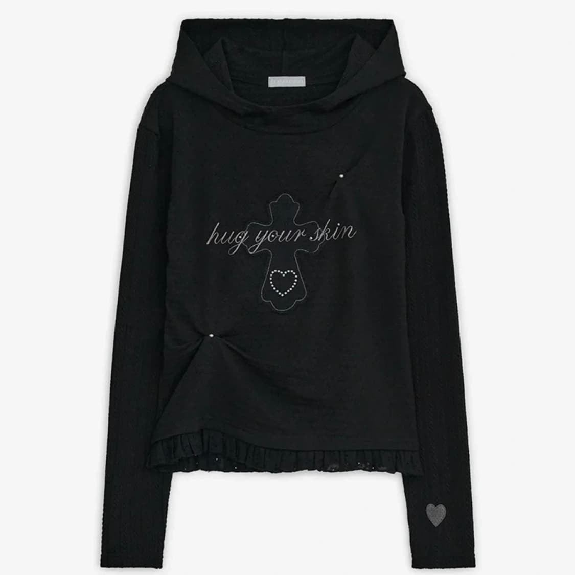 허그유어스킨 레이스 크로스 패치 후드티 상품이미지1