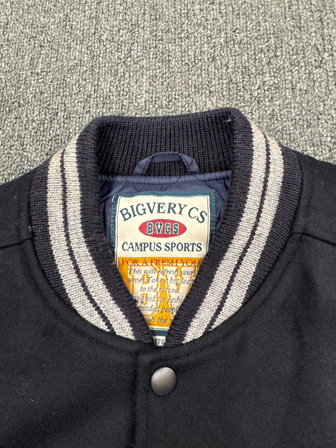 OS)BIGVERY 빈티지 네이비/그레이 투톤 바시티 울 자켓 상품이미지4