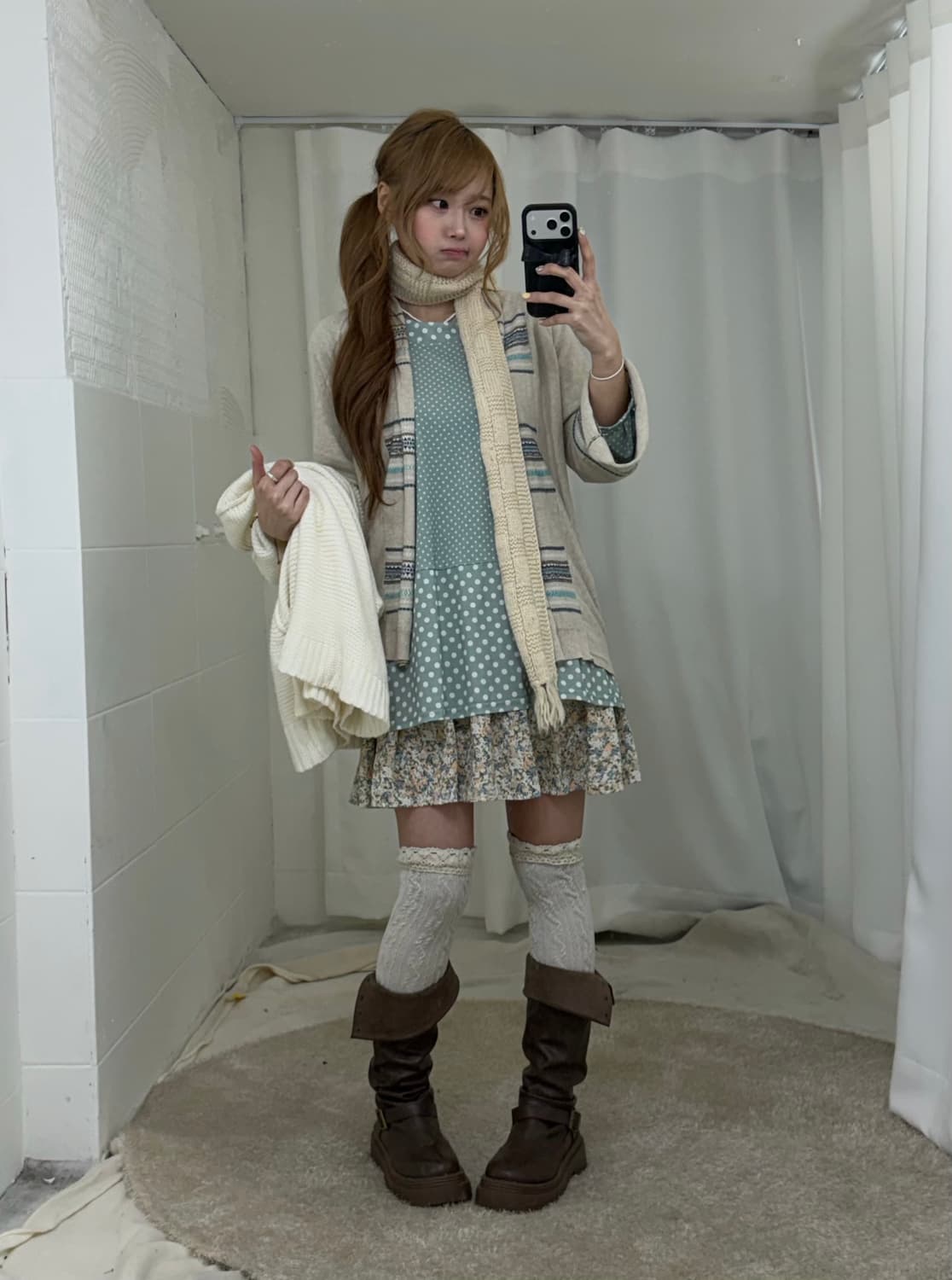 민트 도트 히피 하구미 모리걸 케이프 코디세트 상품이미지2