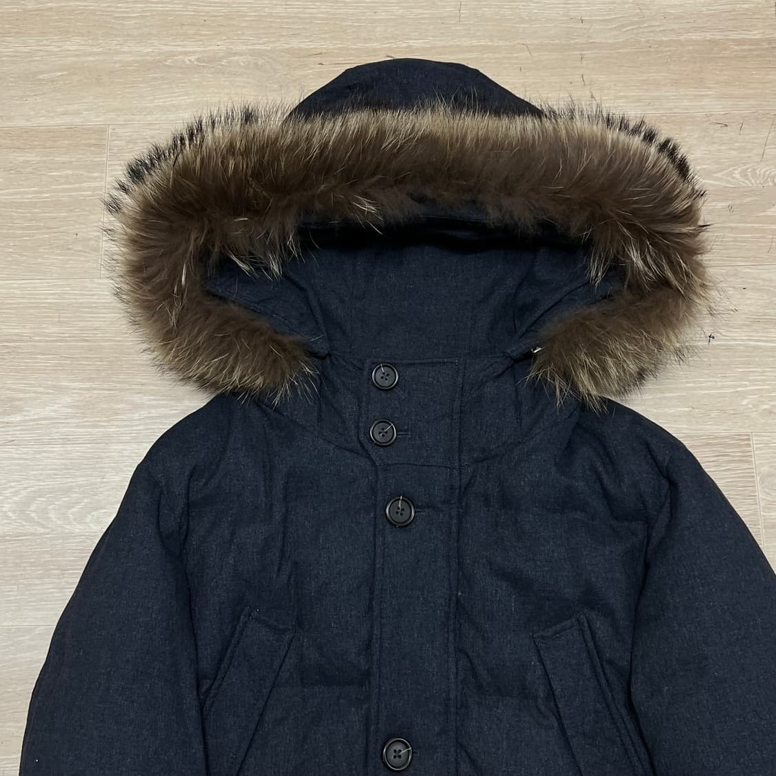 엠비오 구스다운 라쿤퍼 헤링본 후드 롱패딩 점퍼 [다크네이비] L/100 상품이미지2