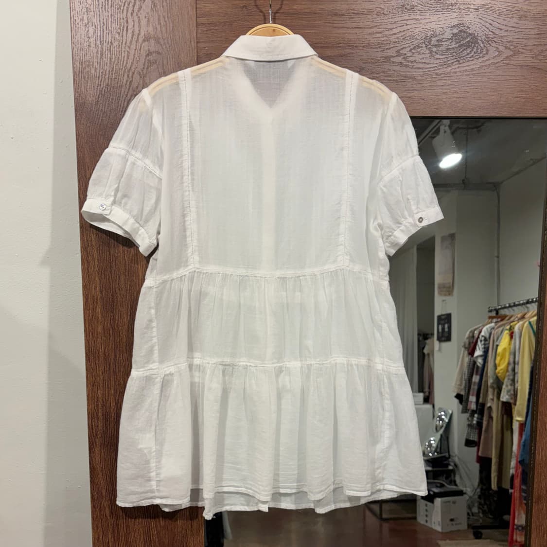 ZARA basic 화이트 핀턱 아사면 반팔 블라우스 러블리 모리 상품이미지6