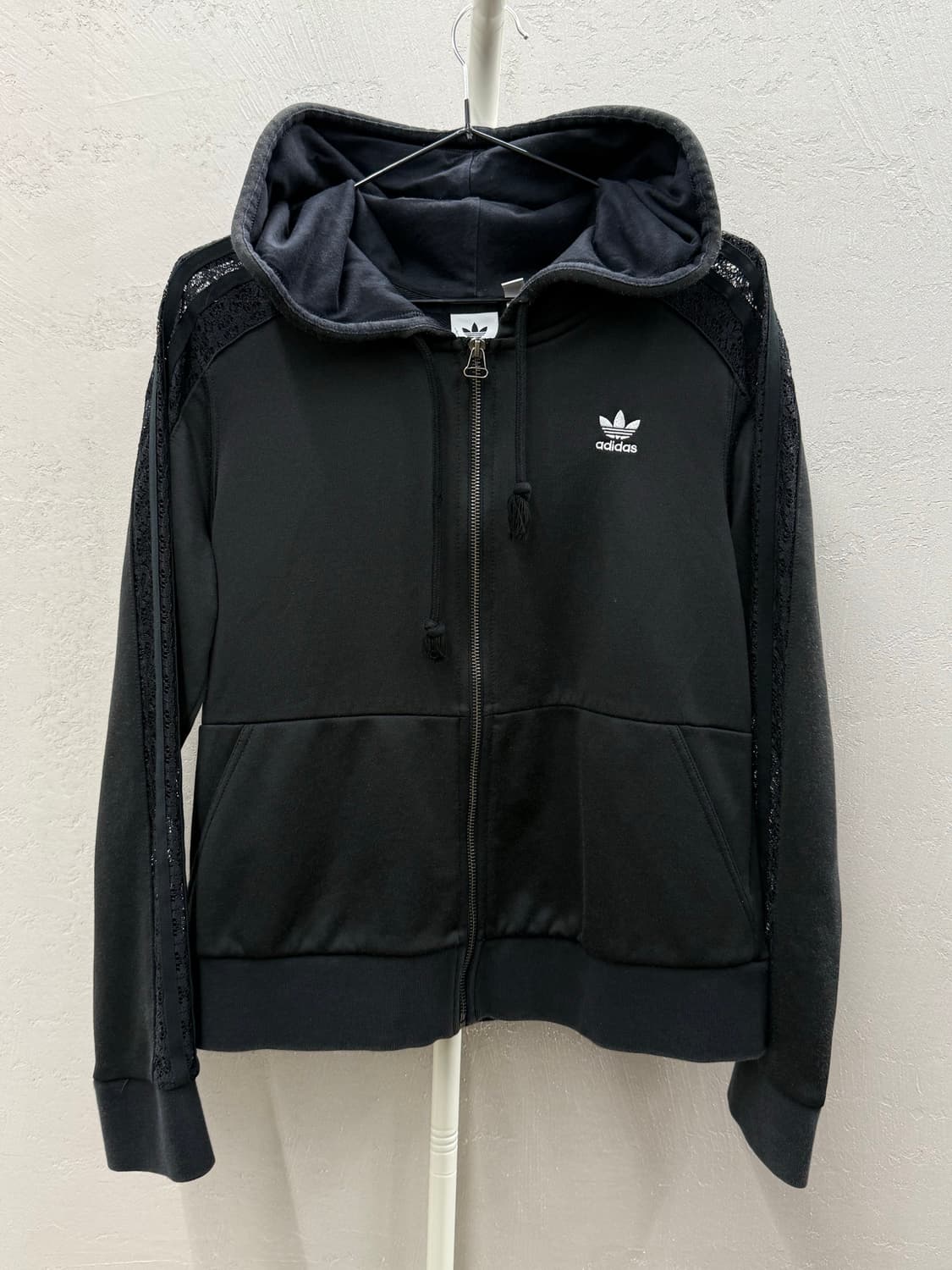 아디다스 블랙 레이스 시스루 후드 집업 져지 S 상품이미지2