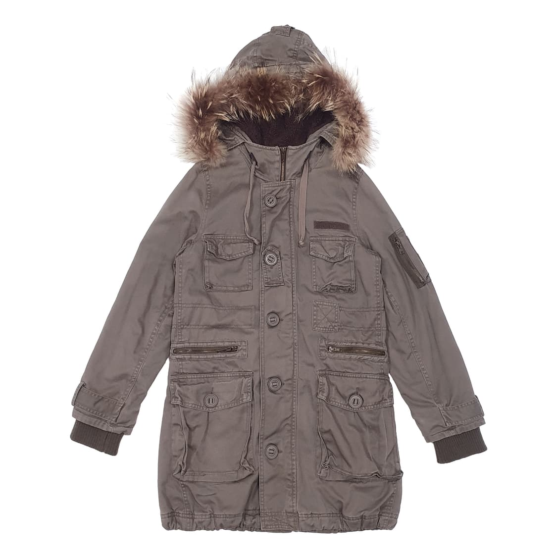 타누키 퍼 누빔 야상 점퍼 카키 브라운 상품이미지1