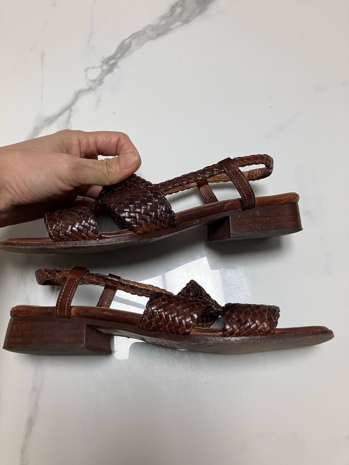 sesto meucci 가죽 스트랩 샌들 우븐 힐 made in itay 상품이미지2