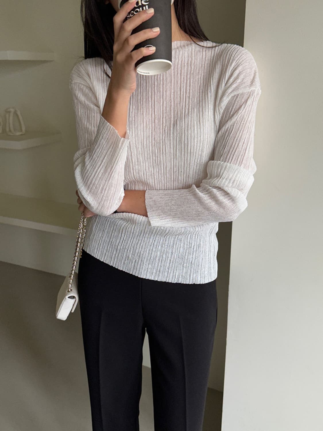 딥그레이 언더스탠딩 플리츠 긴팔 티셔츠 상품이미지4