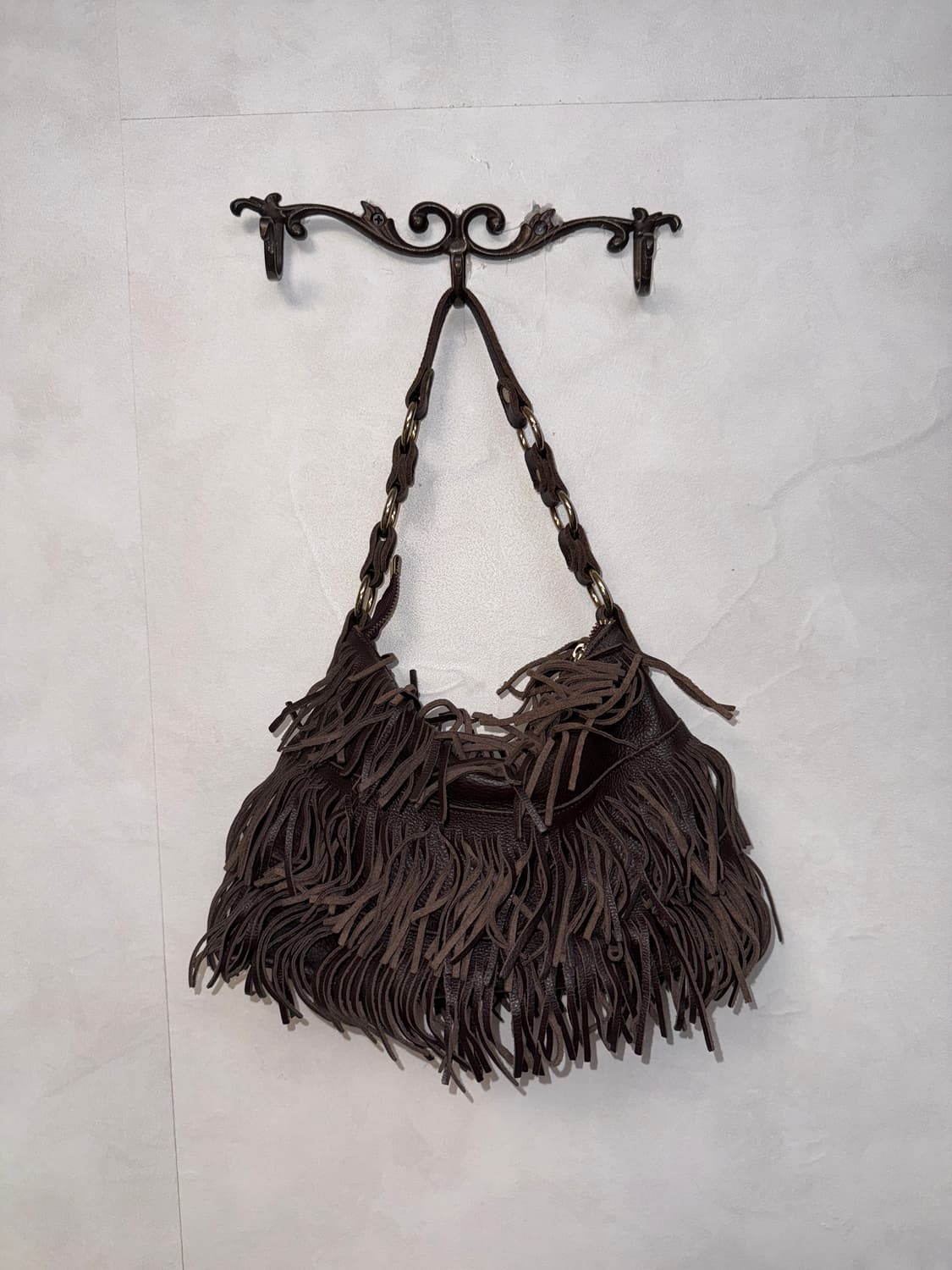 Dark brown western fringe shoulder bag 상품이미지1
