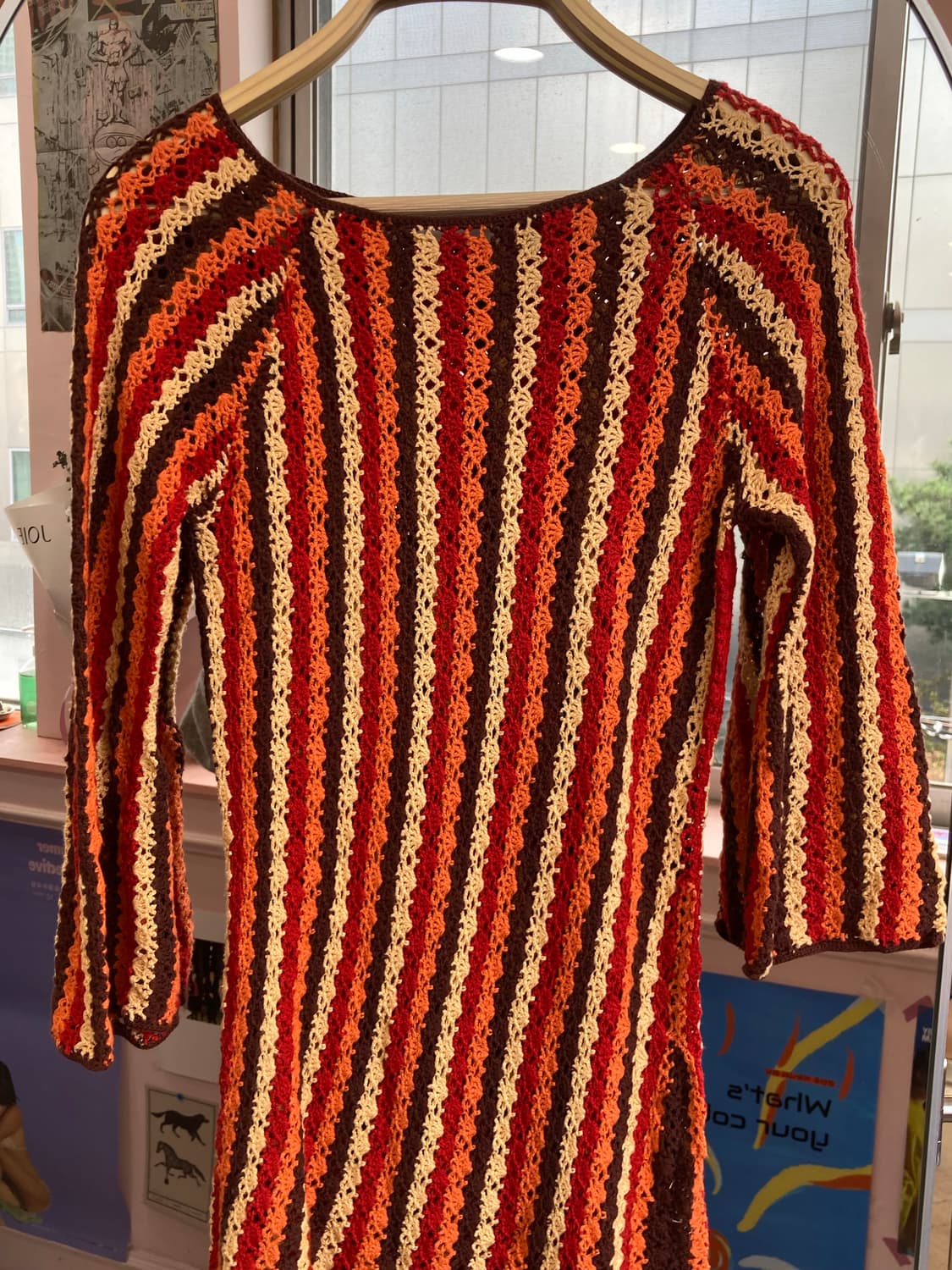 브라운 배색 스트라이프 뜨개 니트 상품이미지2