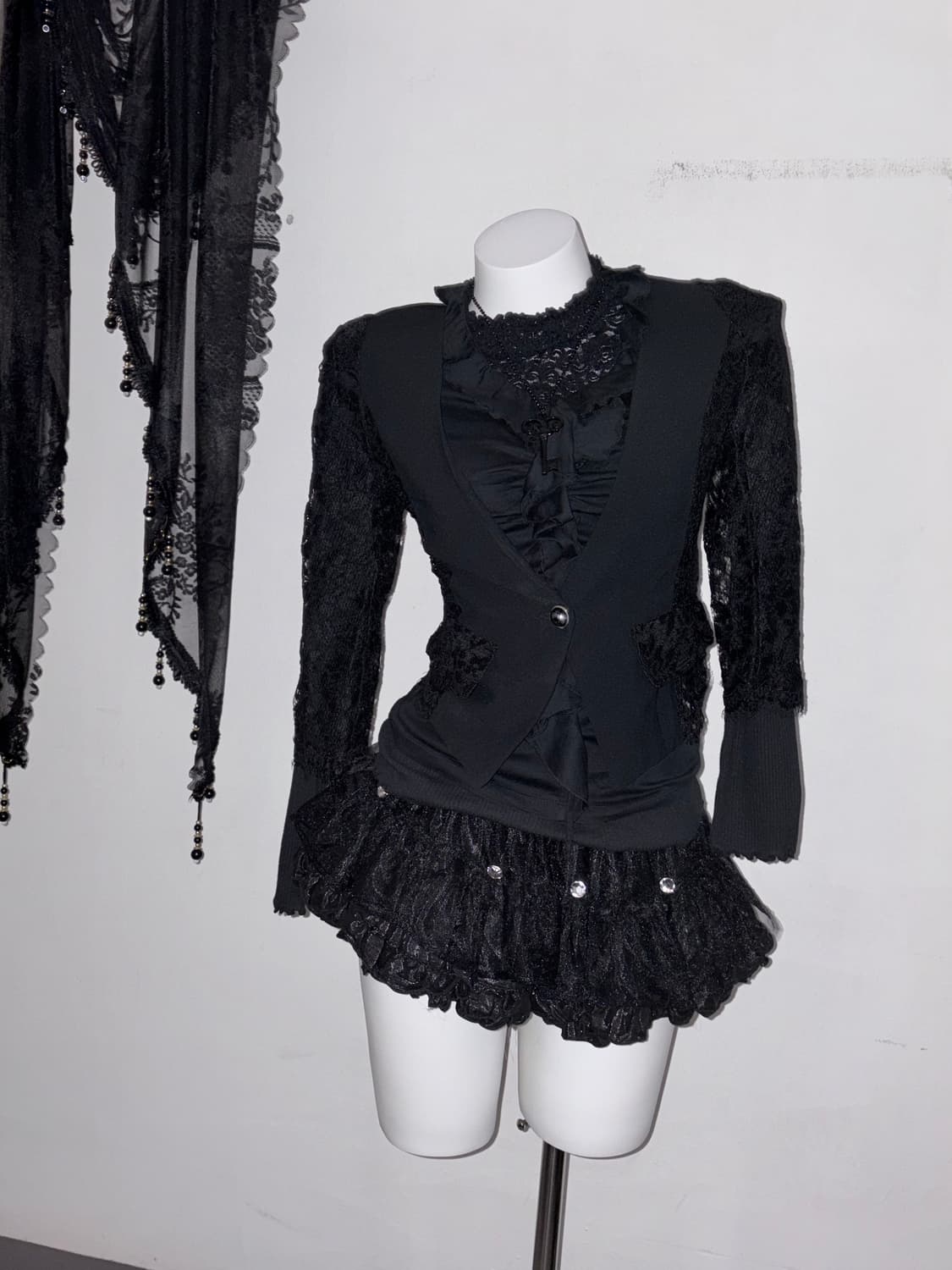 올블랙 고스코디세트 공겜여주 고딕 다크페어리 3피스 상품이미지10