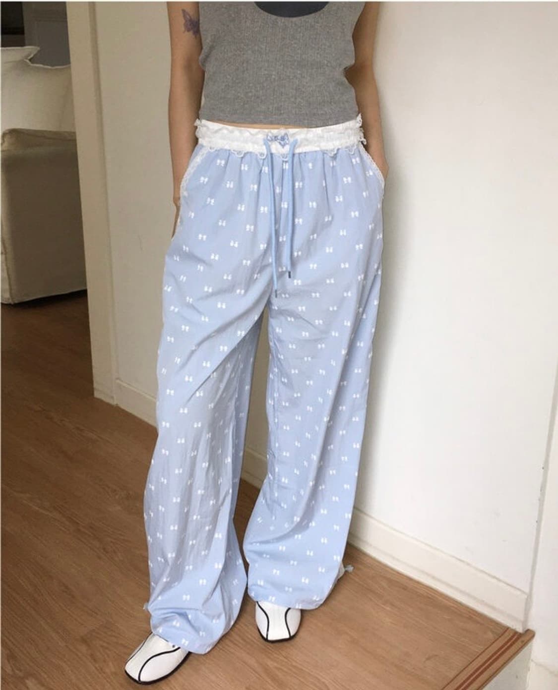 카제 레이스 리본 나일론 트랙팬츠 상품이미지6