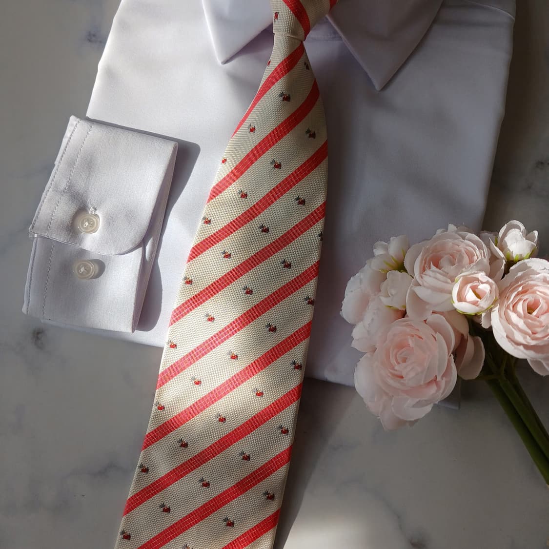 발망 아이보리 스트라이프 자수 넥타이 9.6cm A+등급 A19706 상품이미지7