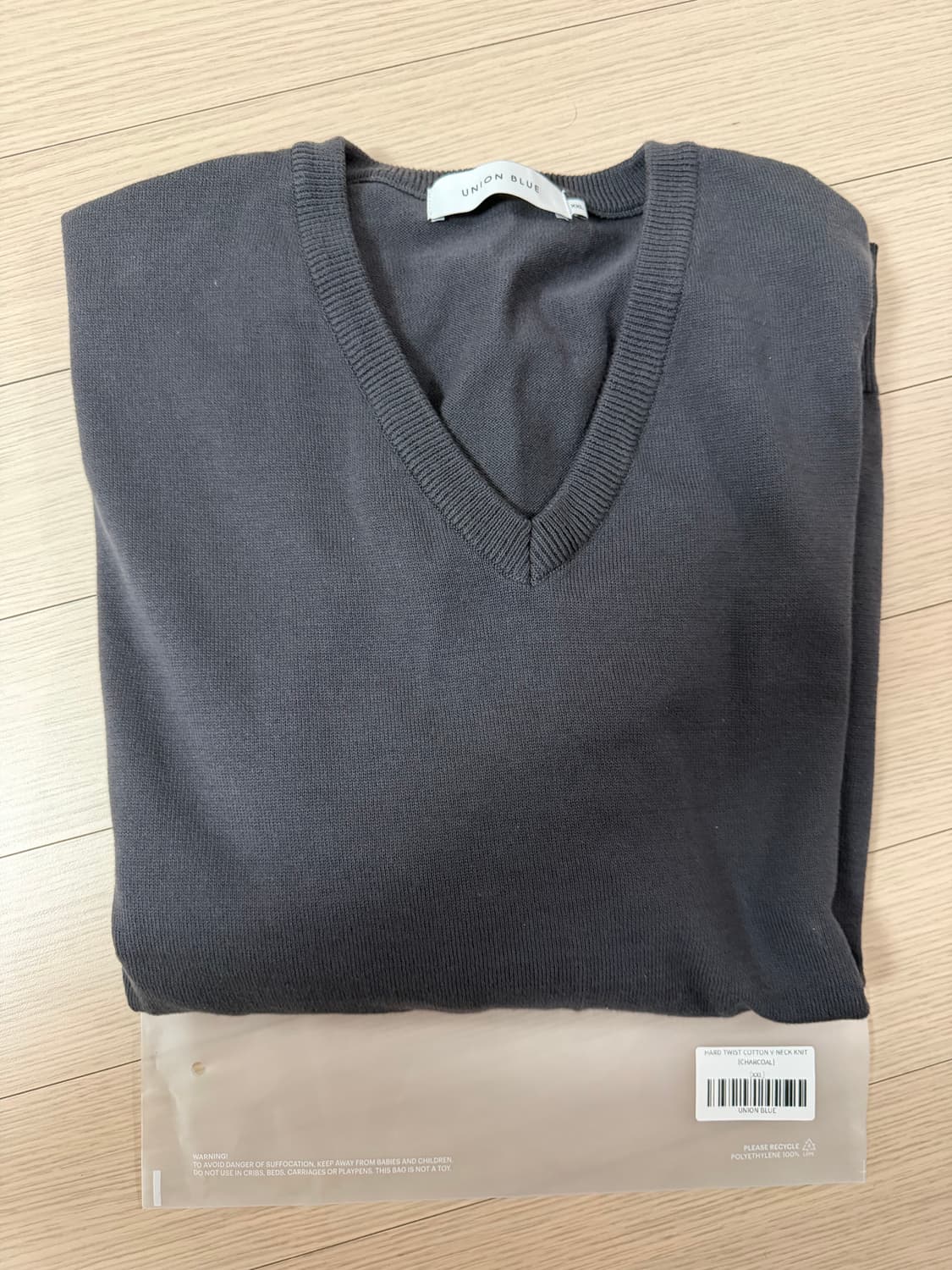 유니온블루 코튼 V넥 니트 차콜 xxl 상품이미지3