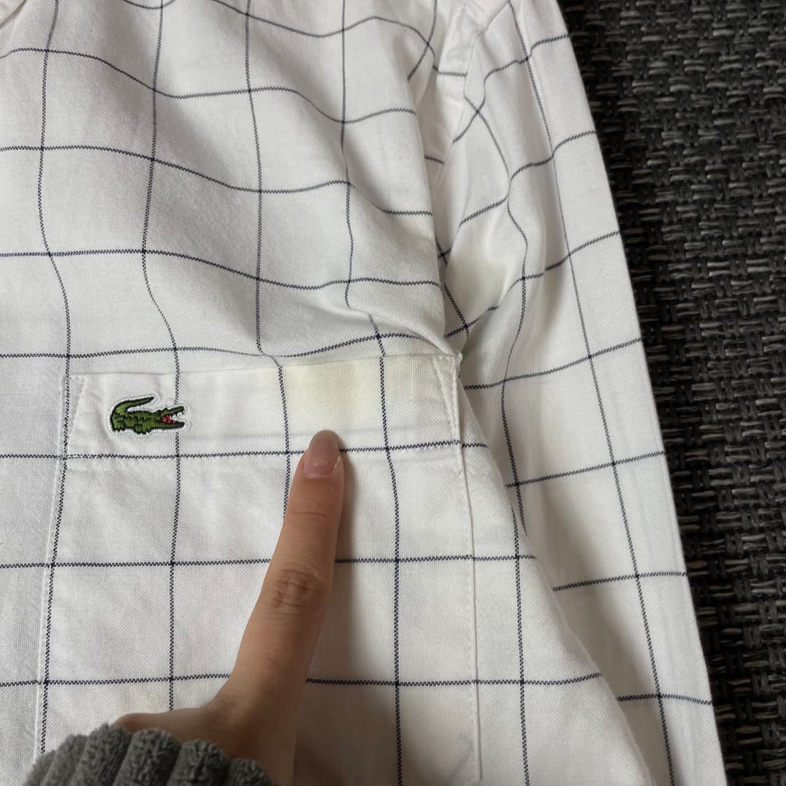라코스테 화이트 깅엄체크 원포켓 긴팔 셔츠 슬림핏 M 상품이미지5