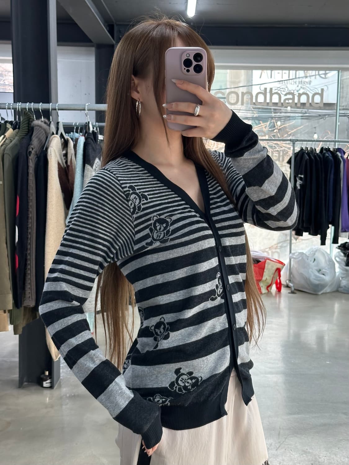 히스테릭글래머 퍽베어 스트라이프 가디건  상품이미지2