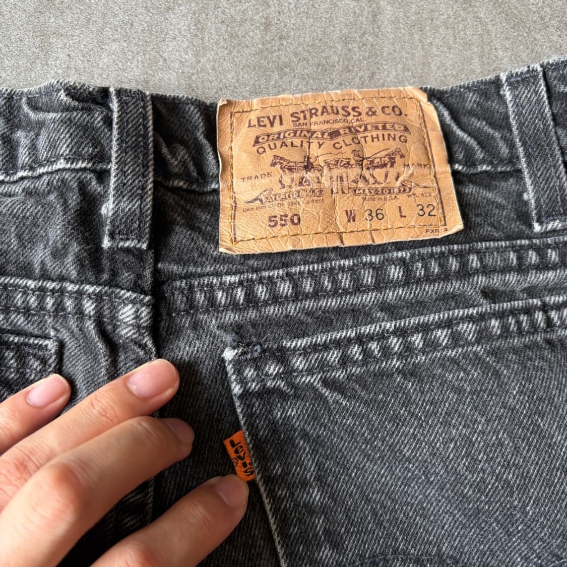 95년 미국 생산 리바이스 550 데님 오렌지탭 블랙 팬츠 상품이미지10