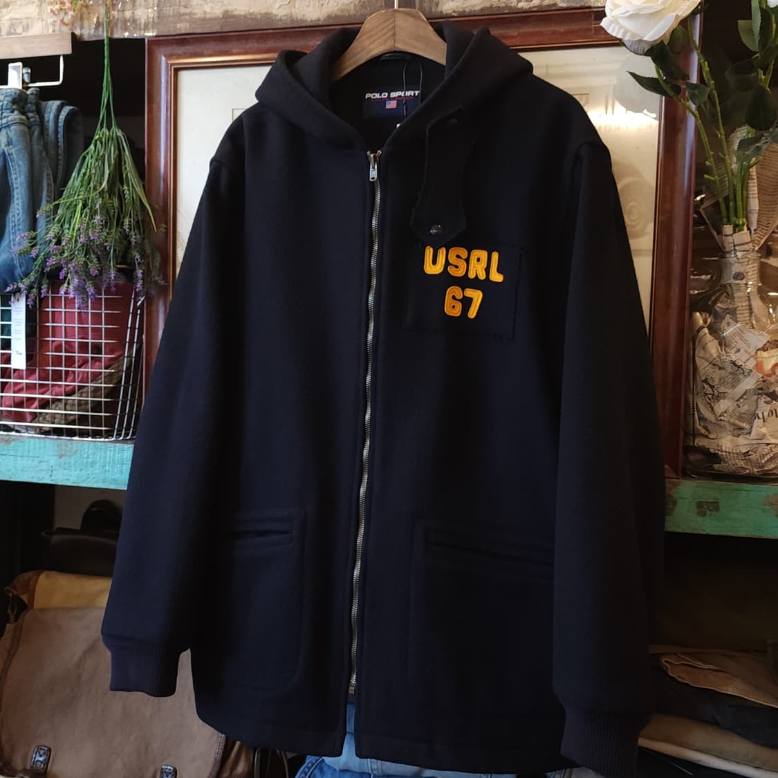 90s 폴로 스포츠 랄프로렌 미 공군 사관학교 울 후드 카뎃 코트 XL 상품이미지2