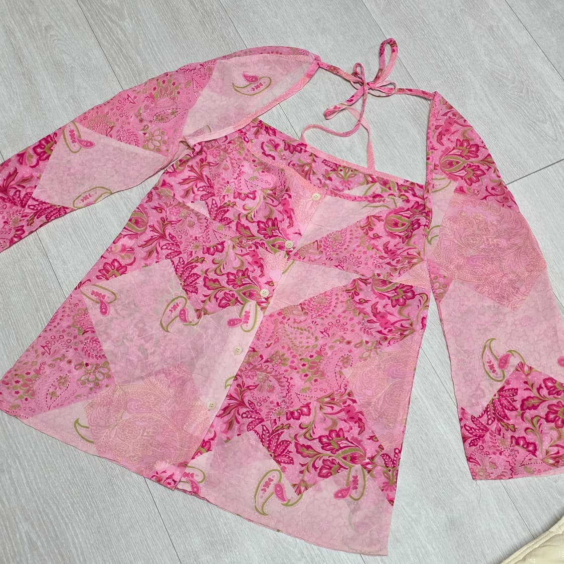 일본 빈티지) 페이즐리 패턴 블라우스 핑크 상품이미지4