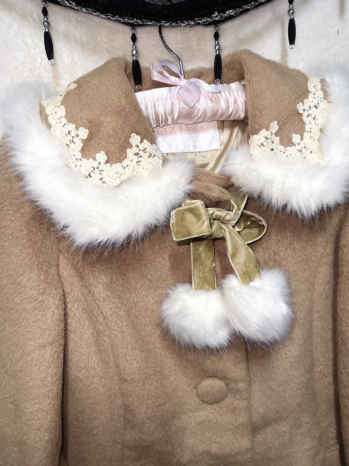 고전 리즈리사 라떼갸루 로맨틱 로걀 퍼카라 리본 브라운 코트 자켓 핀터 상품이미지7