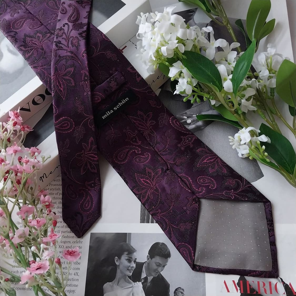 밀라숀 실크 퍼플 자카드 페이즐리 넥타이 9.5cm A+등급 K1679
 상품이미지5