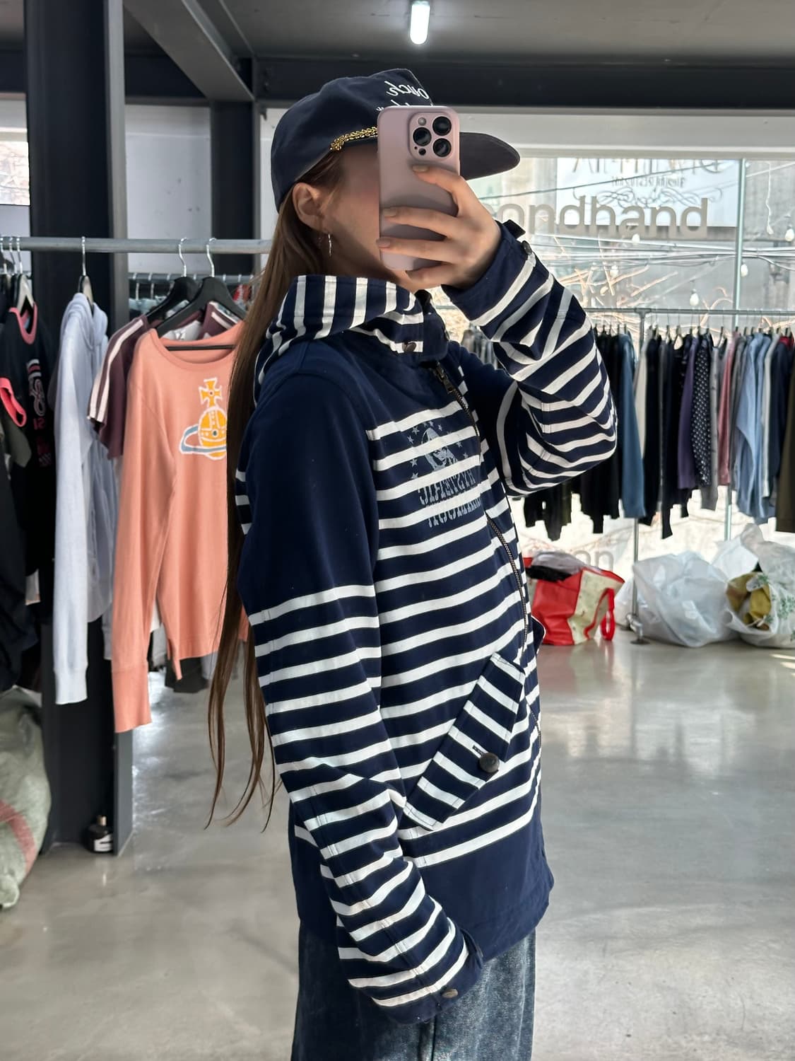 히스테릭글래머 마린스트라이프 히스걸 버튼 코튼후드자켓 상품이미지3