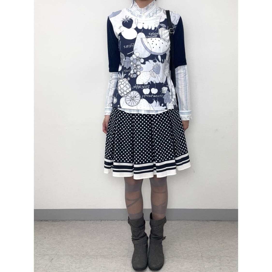 빈티지 네이비 도트 스커트 상품이미지1