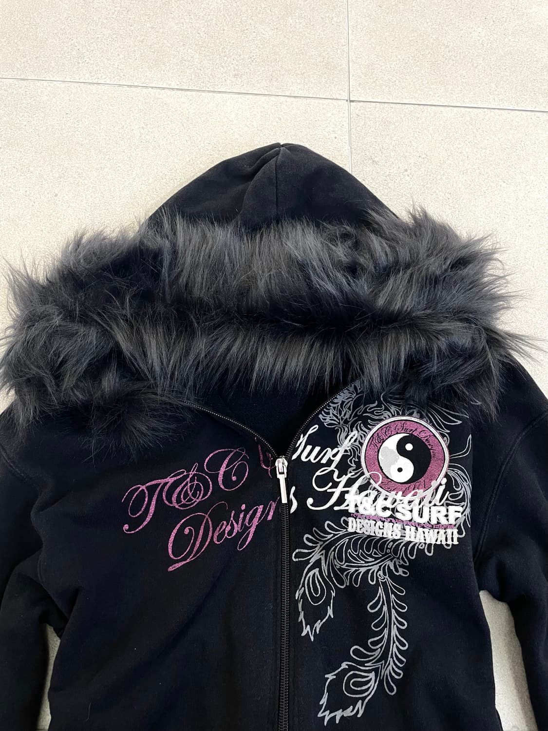 Y2k 레터링 퍼 후드집업 상품이미지2