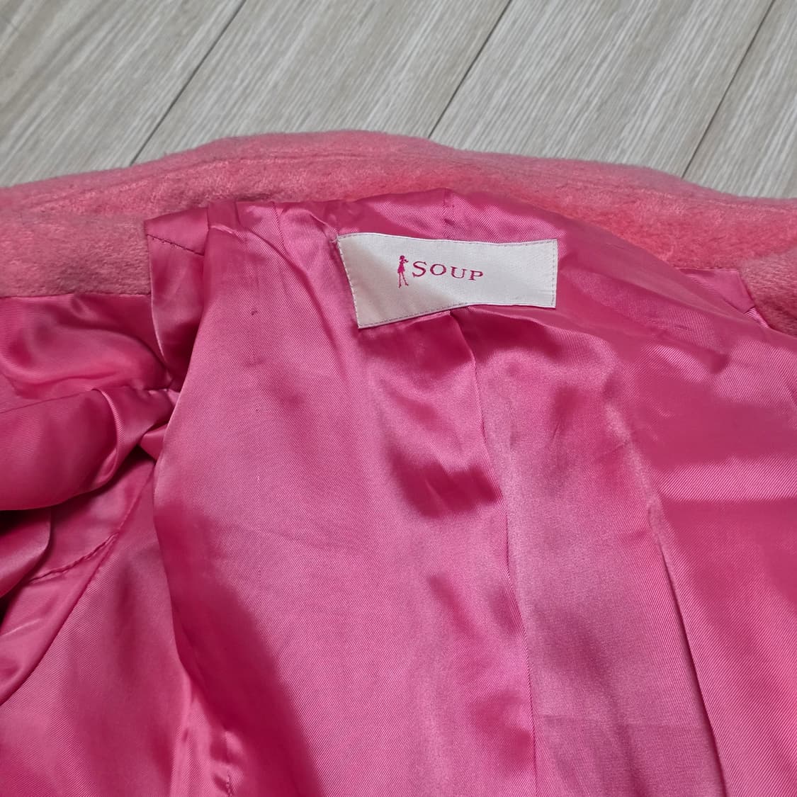 soup) 빈티지 핑크 울 앙고라 모직 혼방 로맨틱 클래식버튼 히메 코트 상품이미지4