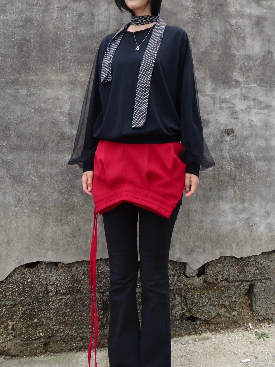 Chiffon puff sleeve top / black 상품이미지1