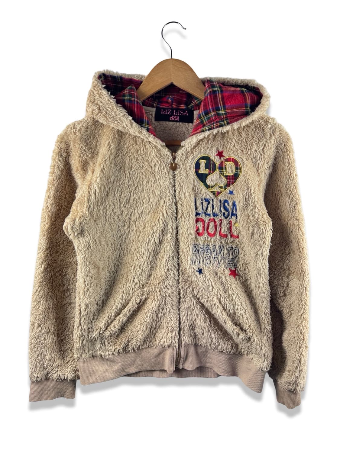 리즈리사돌 베이지 퍼 체크후드 집업2027 상품이미지2