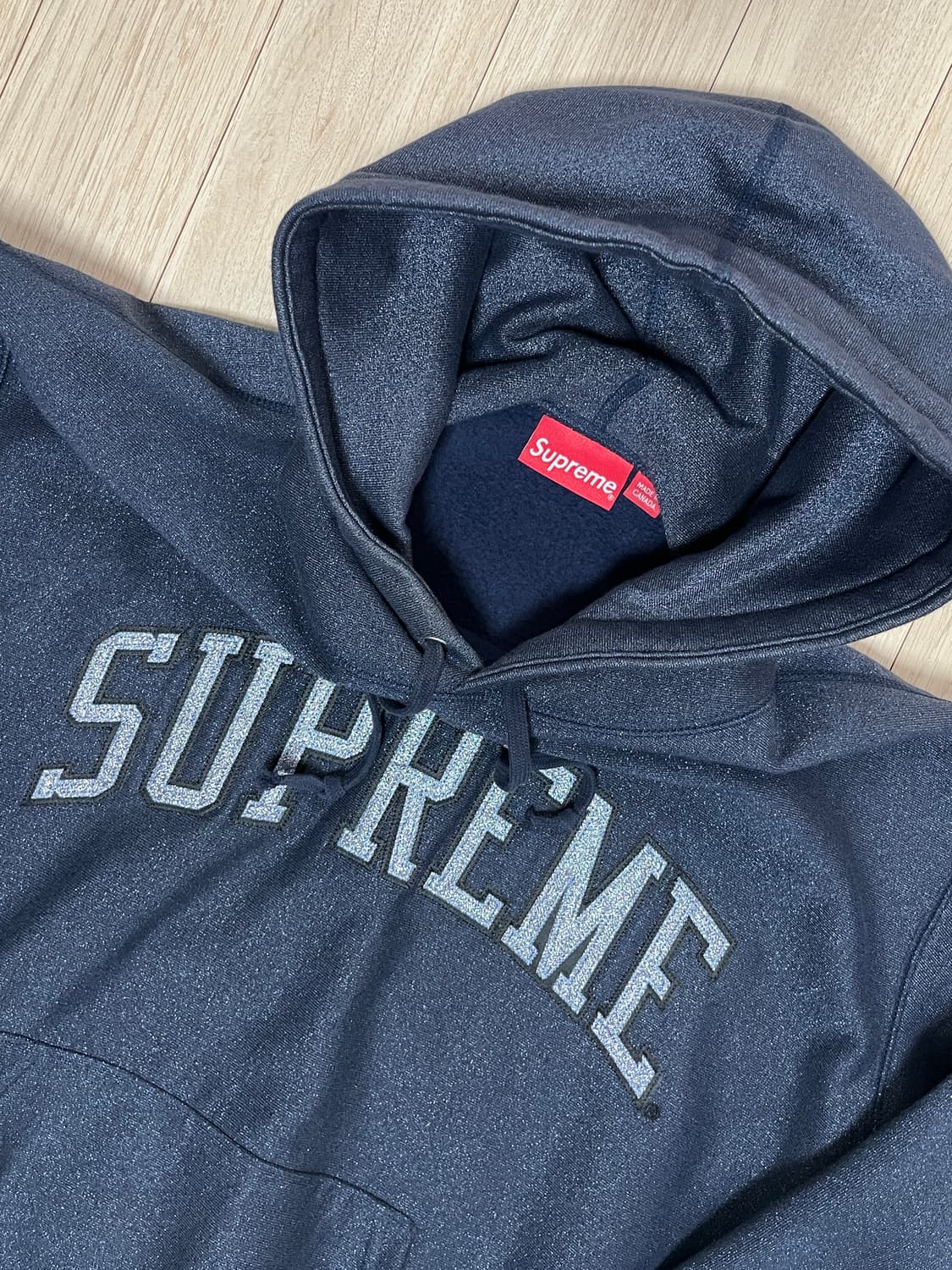 슈프림 23ss 아크 로고 글리터 후드 m 네이비 상품이미지2