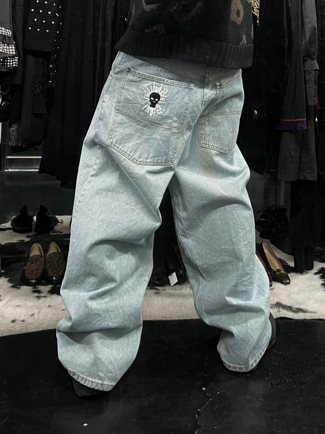 SKULL SOUL 와이드 데님 팬츠 상품이미지1