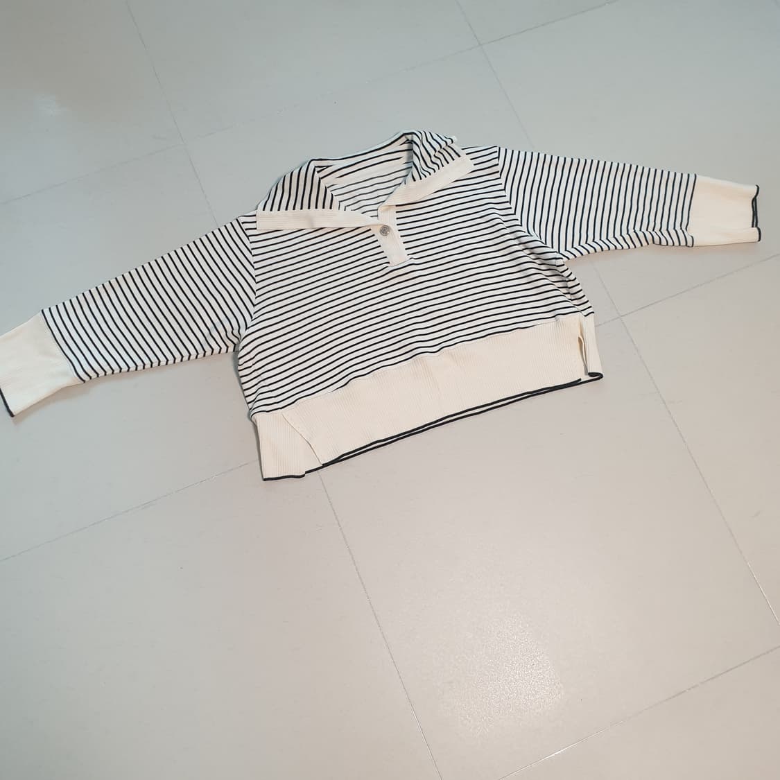 sjsj 스트라이프 카라 니트 긴팔 티셔츠 상품이미지4