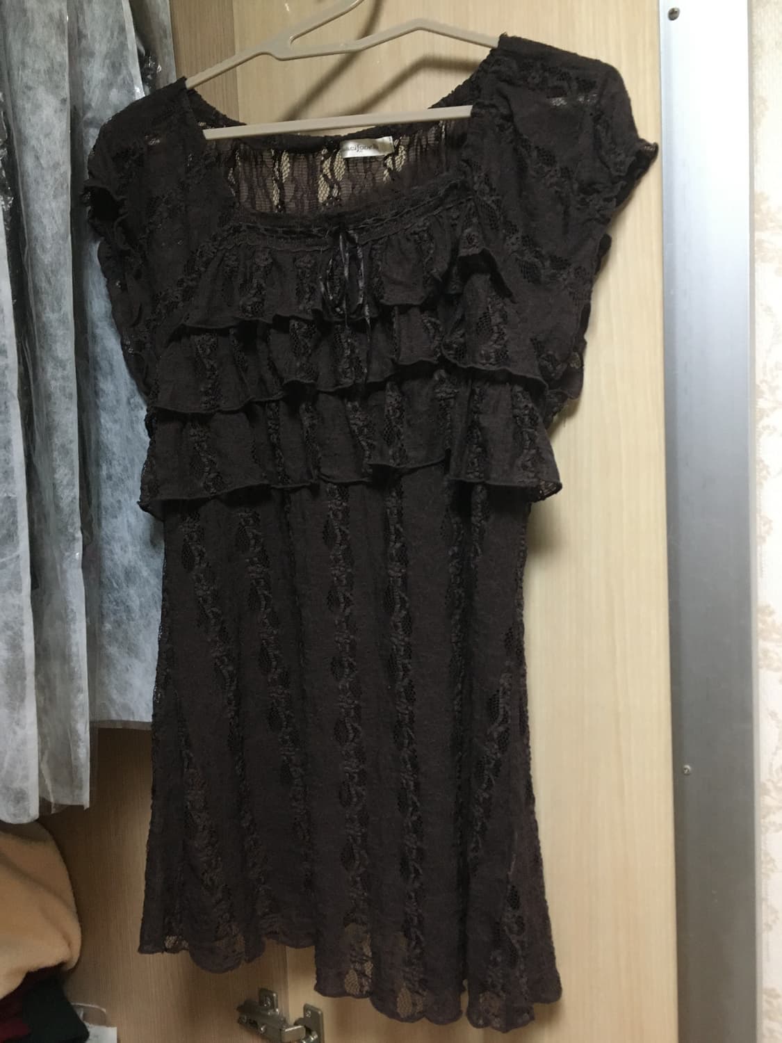 딥 브라운 레이스 반팔 원피스  상품이미지1