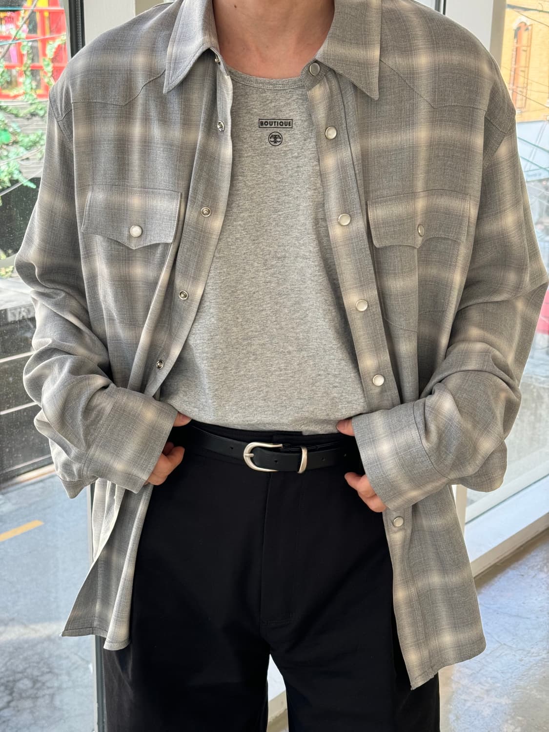 노이스 24ss 웨스턴 체크셔츠 그레이 L 상품이미지5