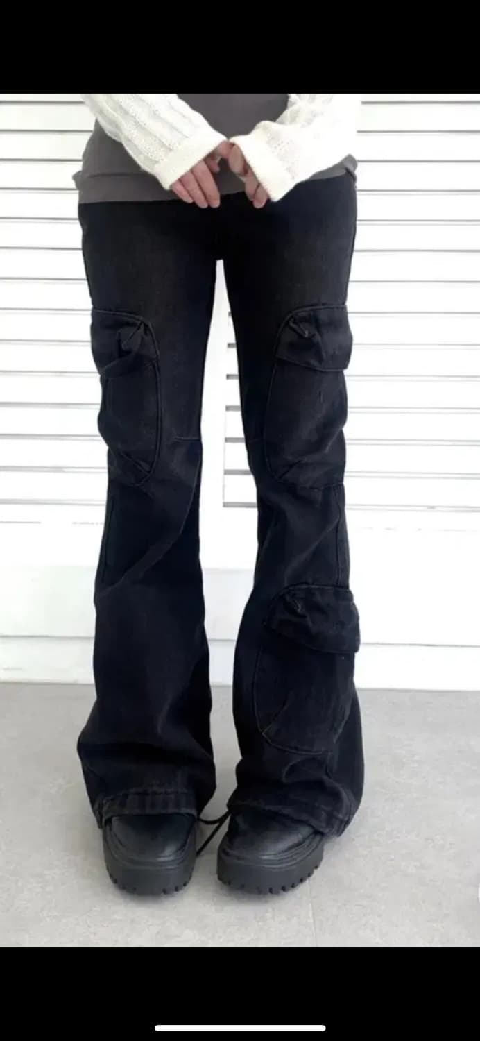 이즈이즈 더스티 블랙 카고 부츠컷 팬츠 청바지 m사이즈 빈티지 y2k 상품이미지1