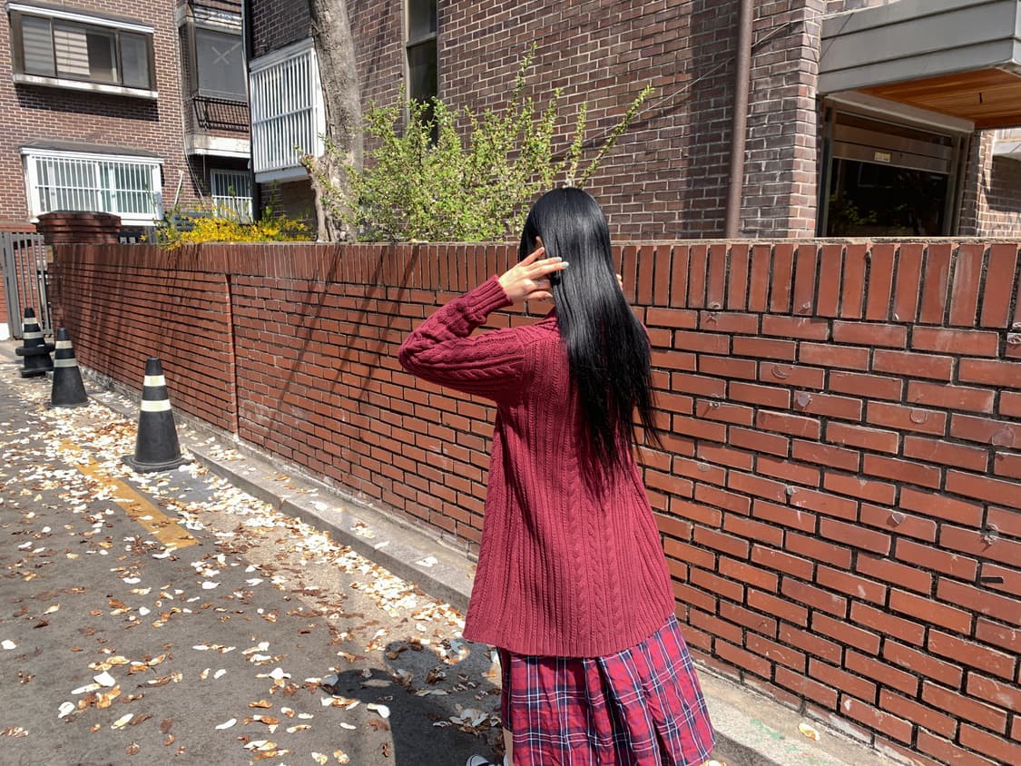 Twist knit long cardigan(burgundy) 상품이미지2