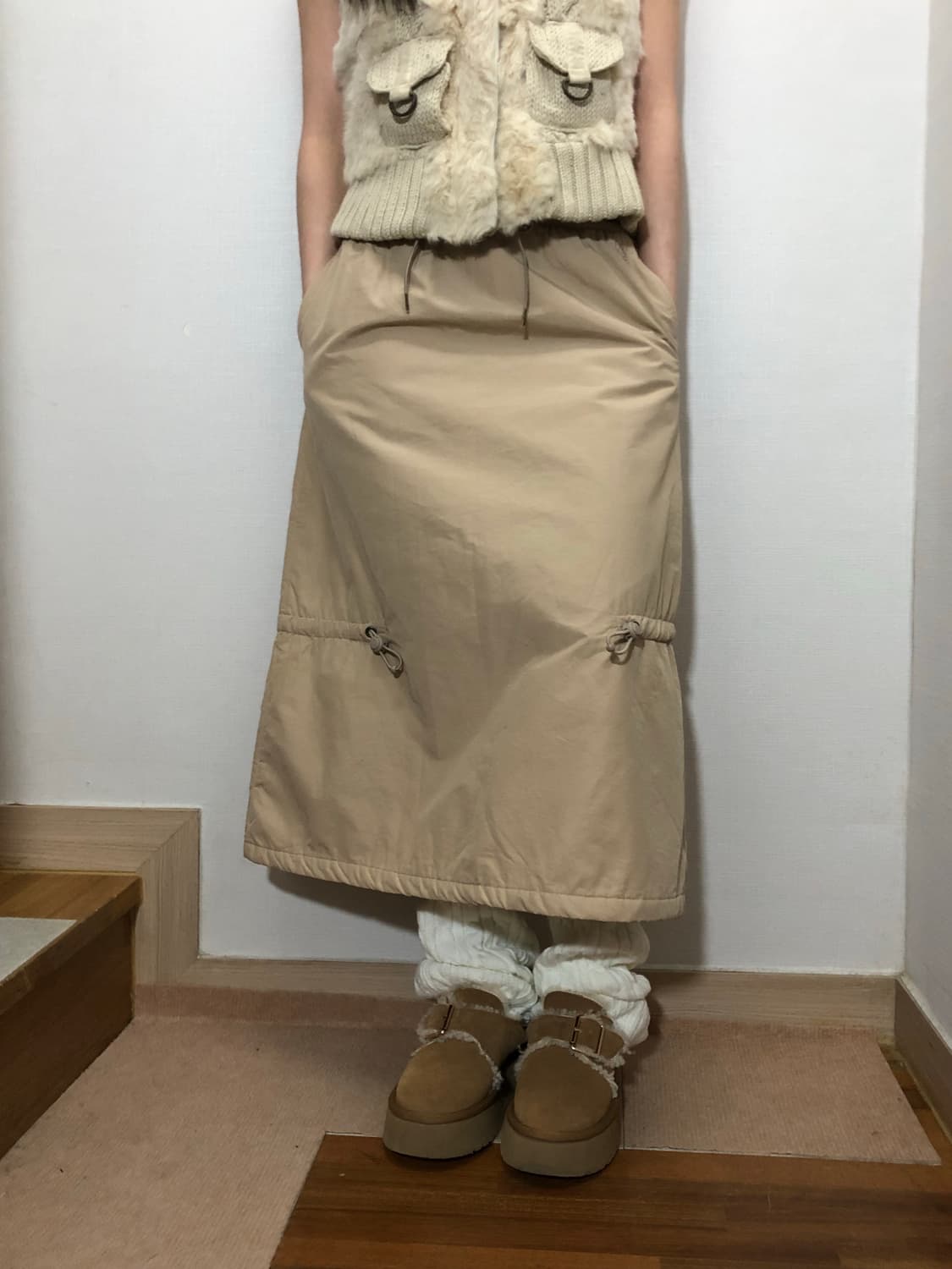 빈티지 헬로키티 베이지 롱 스커트 상품이미지5