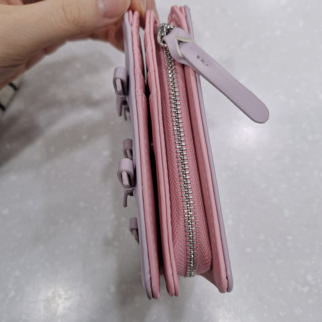 니코앤드 가죽 반지갑 리본 디테일 연보라 핑크 퍼플 상품이미지2