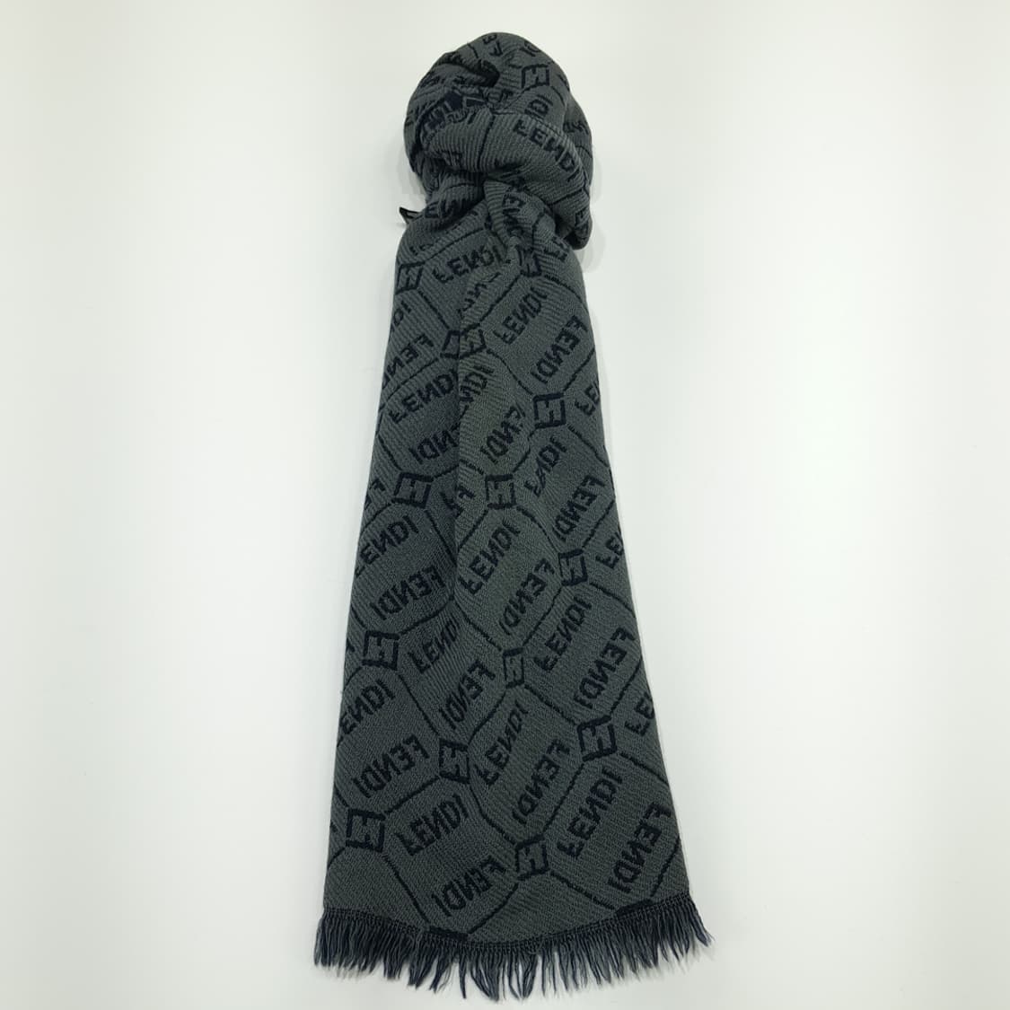 MX198 펜디 FF 모노그램 세이지그린 네이비 울 양면 목도리 머플러 상품이미지4