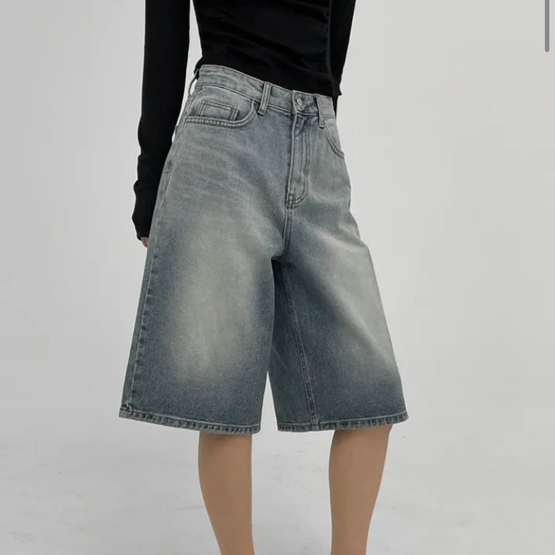 블랙업 보이시 워싱 버뮤다 데님팬츠 라이트블루 L 상품이미지1