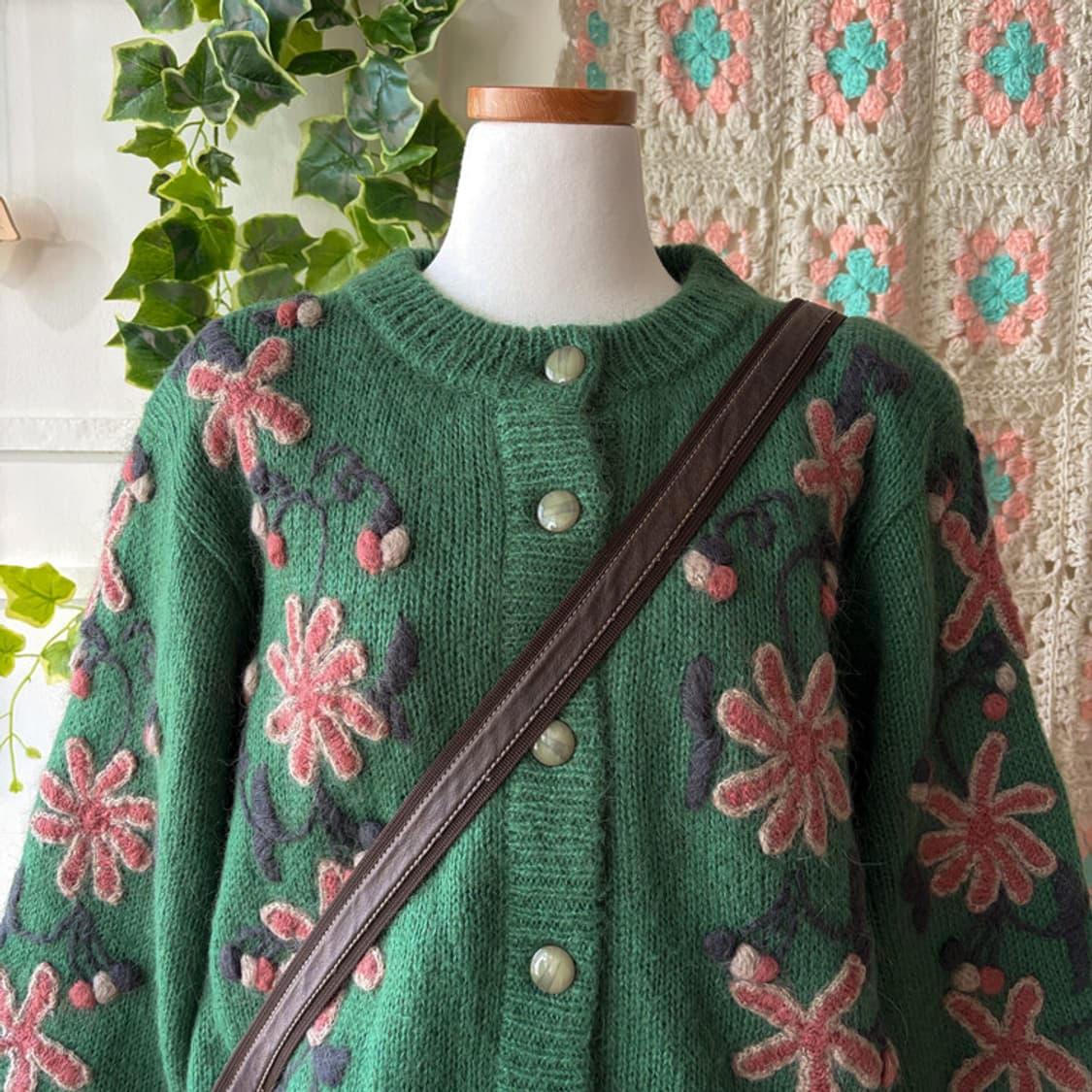 셀니빈티지 그린 플라워 모티브 니트가디건 상품이미지2