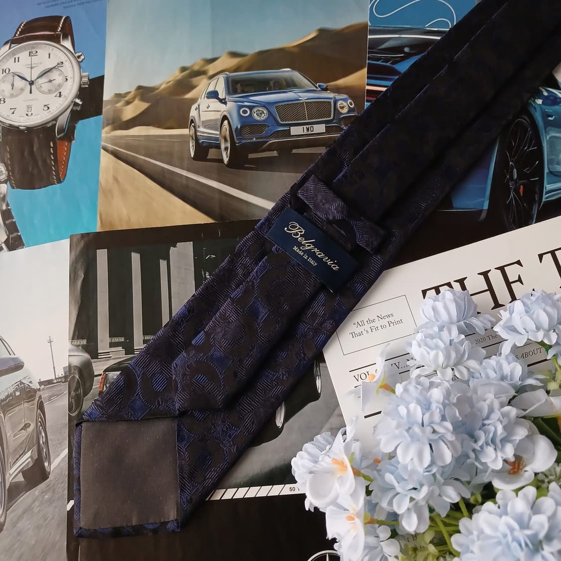 벨그라비아 실크 네이비 자카드 패턴 넥타이 9cm A+등급 A19382
 상품이미지5