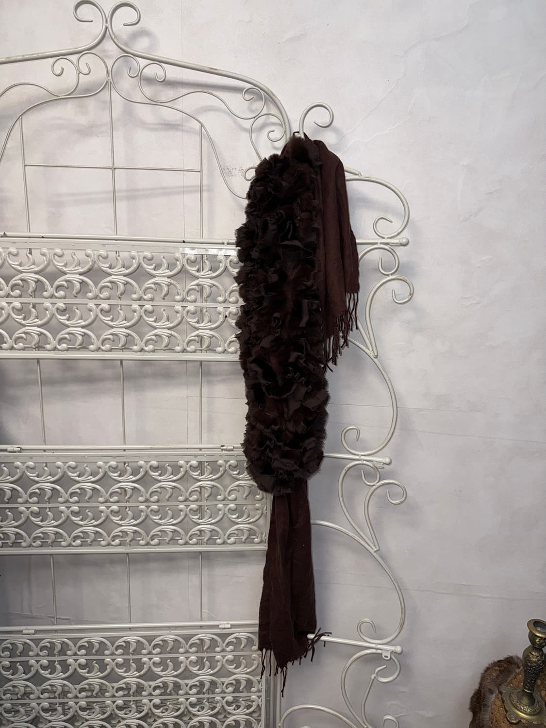 Dark brown cashmere rex fur muffler 상품이미지3