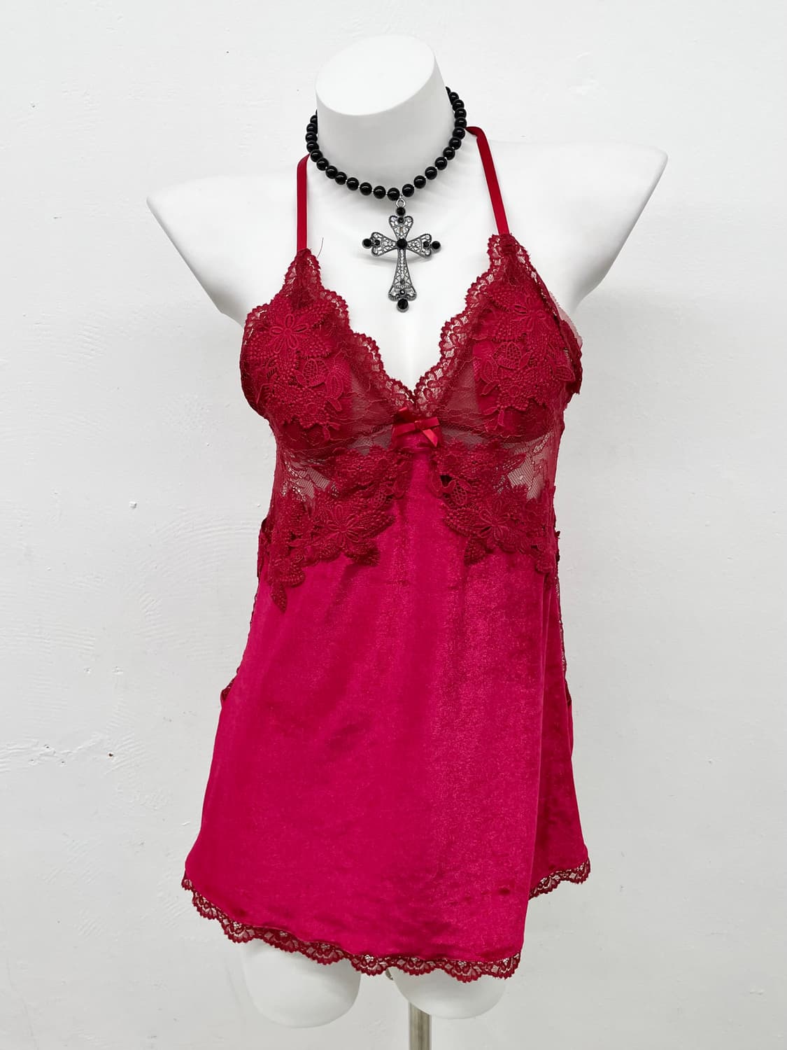 레드 레이스 벨벳 슬립 상품이미지1