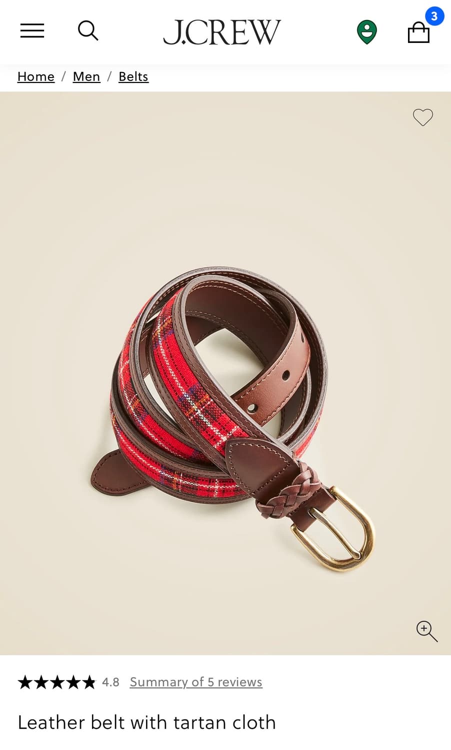 J.CREW x Abraham Moon & Sons 타탄체크 레더 벨트  상품이미지1