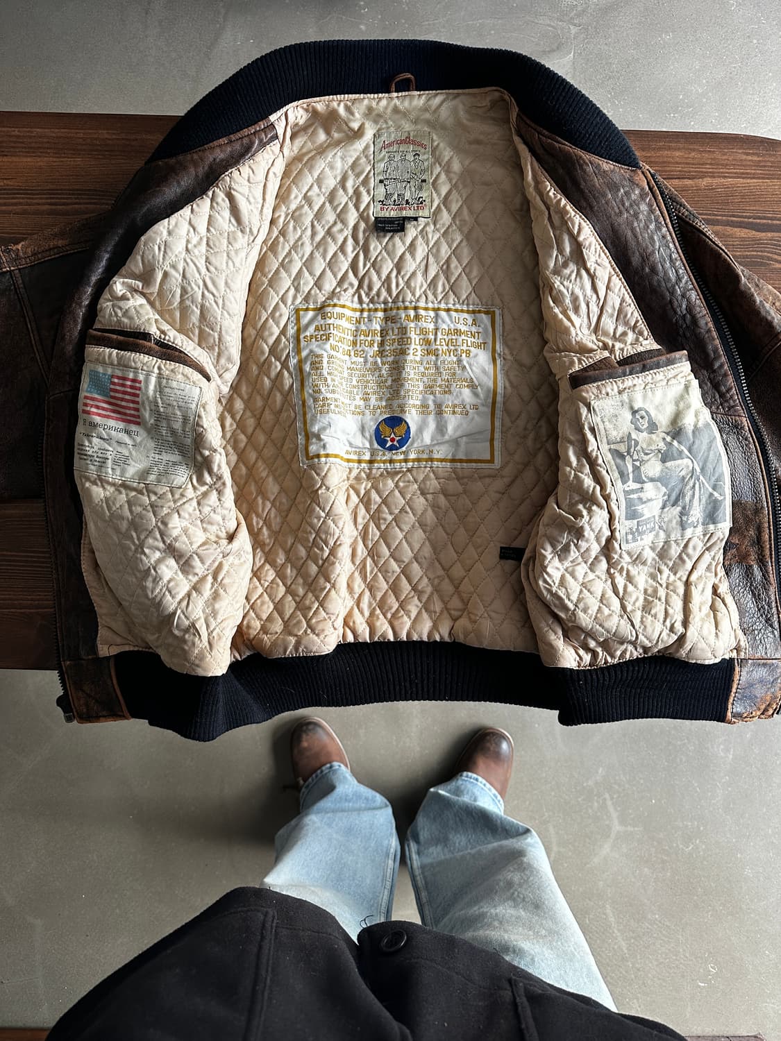 90s Avirex 아비렉스 레더 바시티 자켓 브라운 상품이미지3