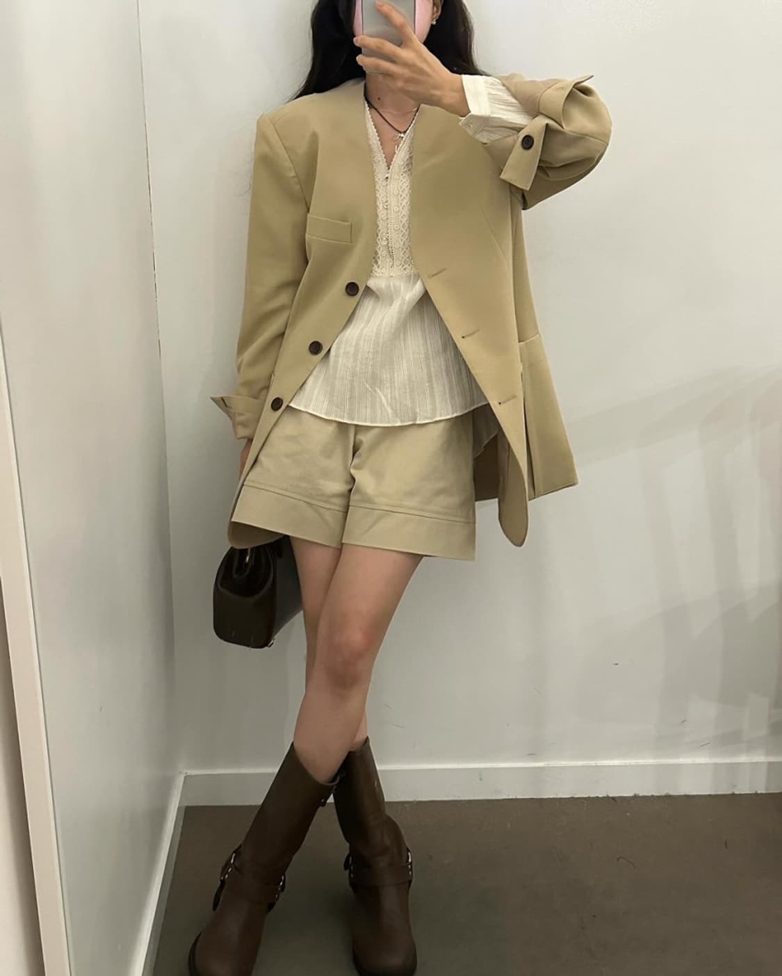 노카라 베이지 블레이저 자켓 상품이미지3